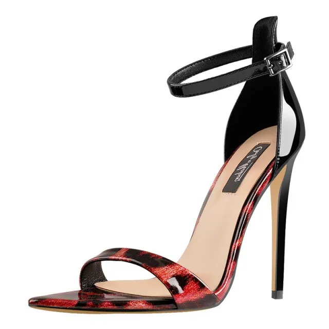 Ankle Strap Pointy Open Toe Leopard thin heels Sandals