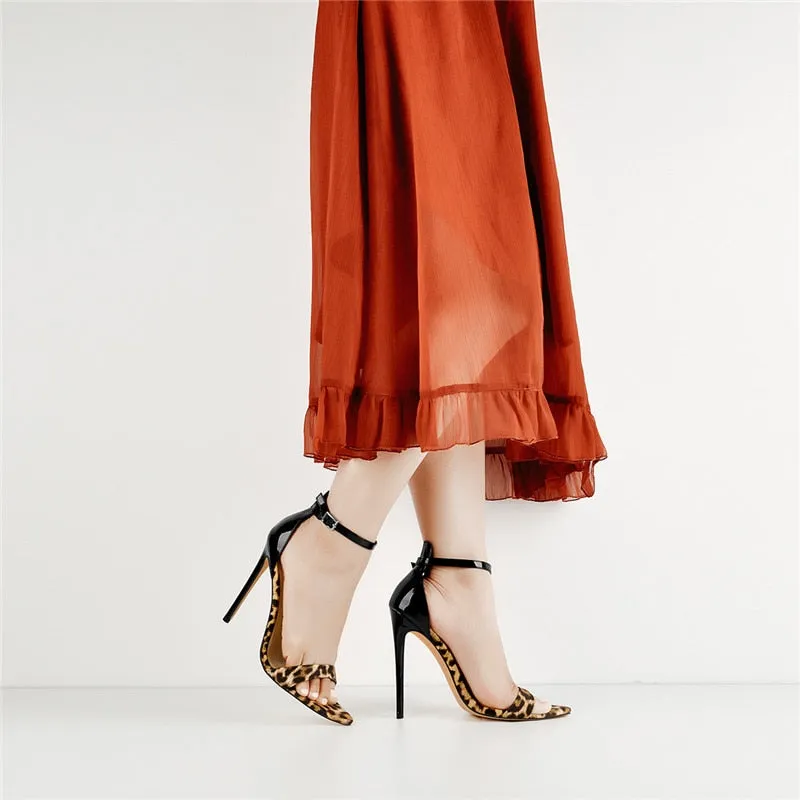 Ankle Strap Pointy Open Toe Leopard thin heels Sandals