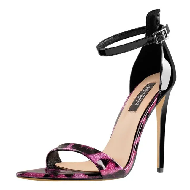 Ankle Strap Pointy Open Toe Leopard thin heels Sandals