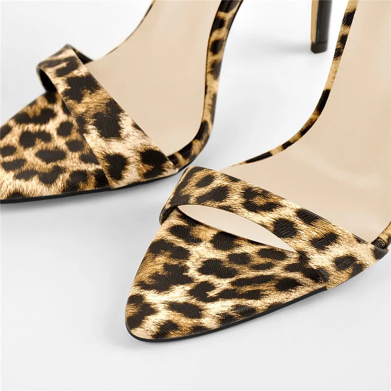Ankle Strap Pointy Open Toe Leopard thin heels Sandals