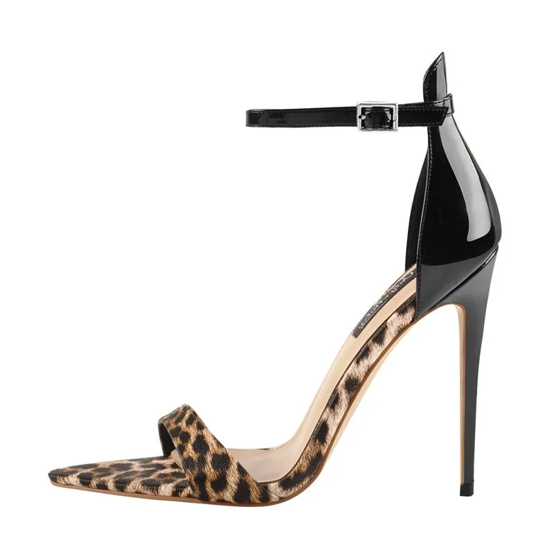 Ankle Strap Pointy Open Toe Leopard thin heels Sandals