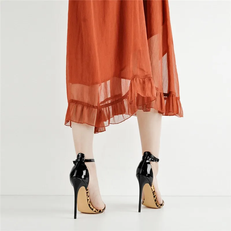 Ankle Strap Pointy Open Toe Leopard thin heels Sandals