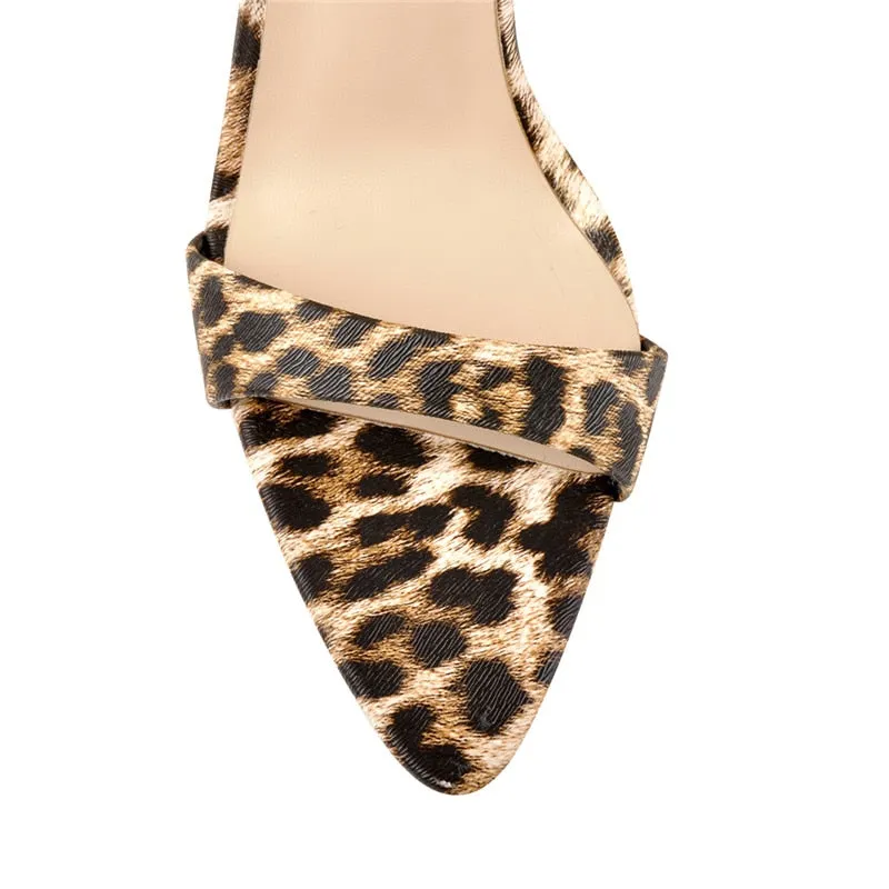 Ankle Strap Pointy Open Toe Leopard thin heels Sandals
