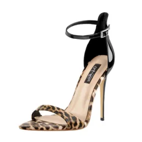 Ankle Strap Pointy Open Toe Leopard thin heels Sandals