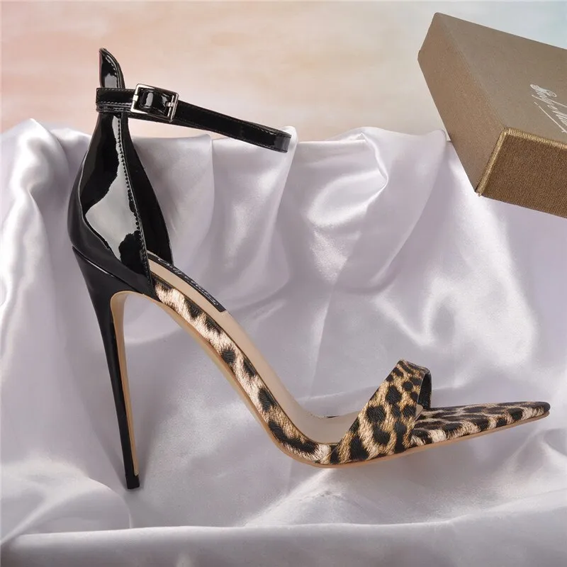 Ankle Strap Pointy Open Toe Leopard thin heels Sandals