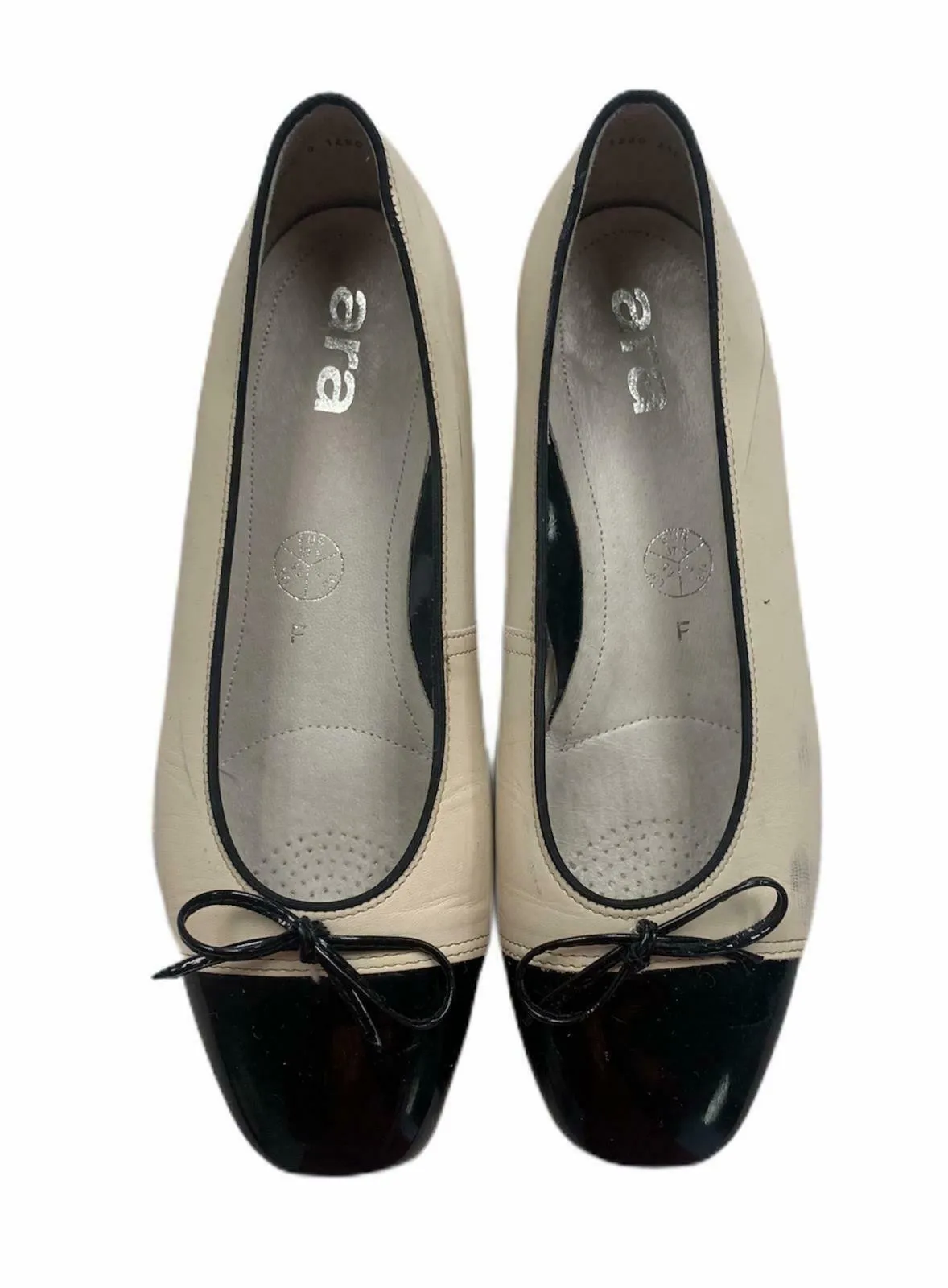 ARA Cap Toe Pumps Block Heels Leather Comfort Size 7 US 4.5 UK Black Ivory