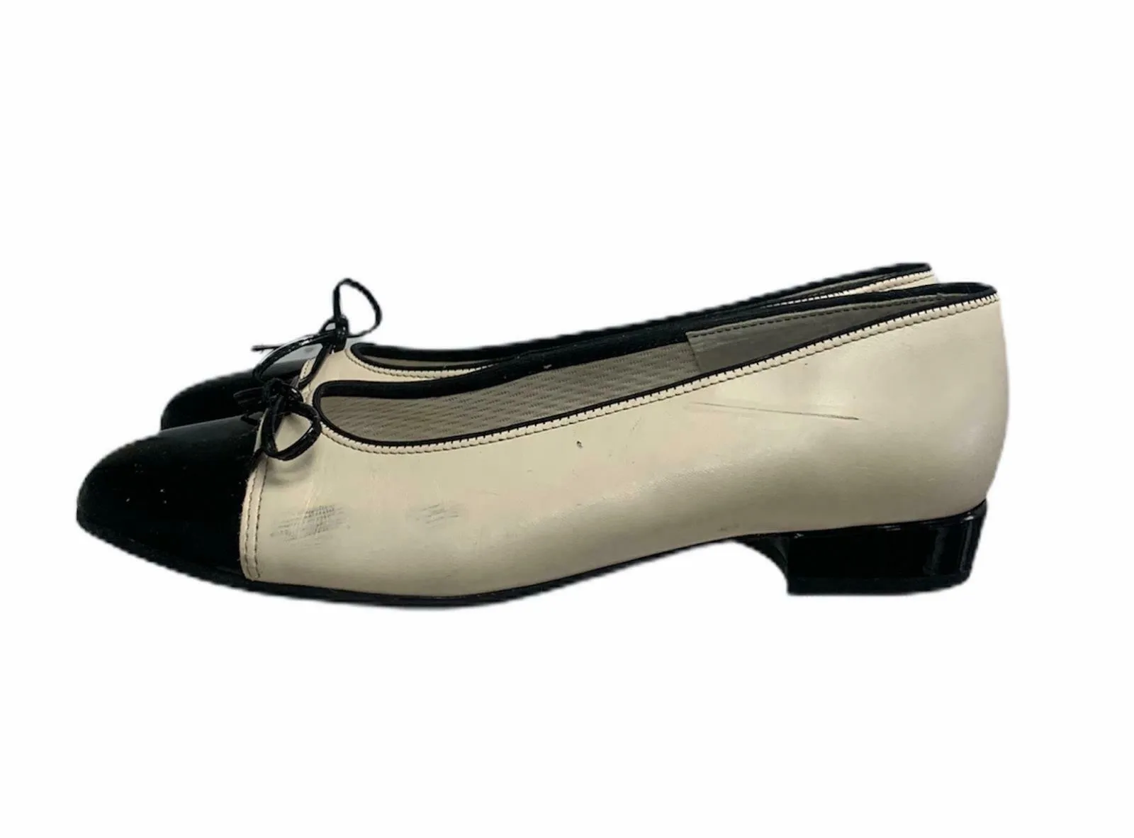 ARA Cap Toe Pumps Block Heels Leather Comfort Size 7 US 4.5 UK Black Ivory