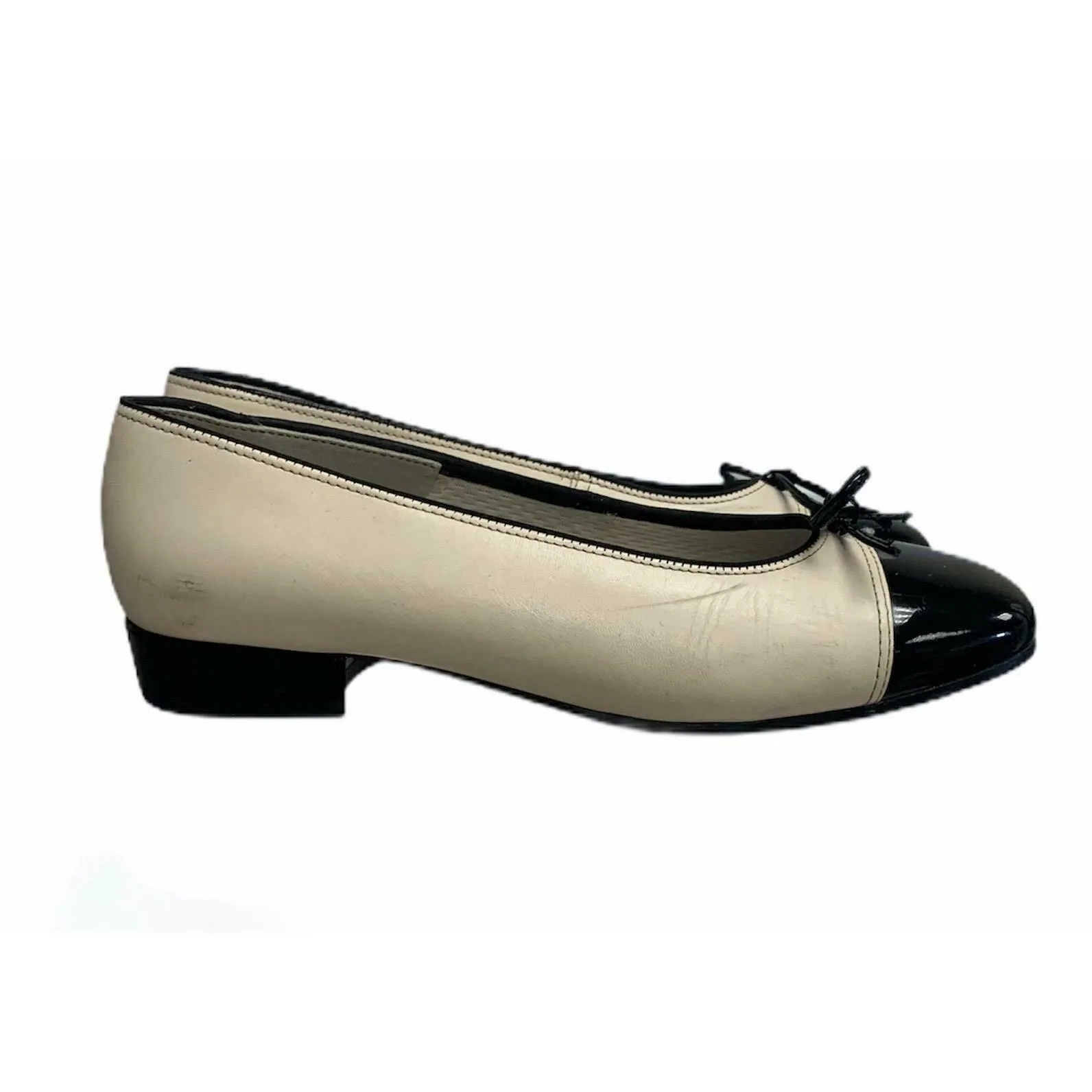 ARA Cap Toe Pumps Block Heels Leather Comfort Size 7 US 4.5 UK Black Ivory