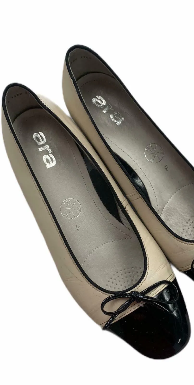 ARA Cap Toe Pumps Block Heels Leather Comfort Size 7 US 4.5 UK Black Ivory