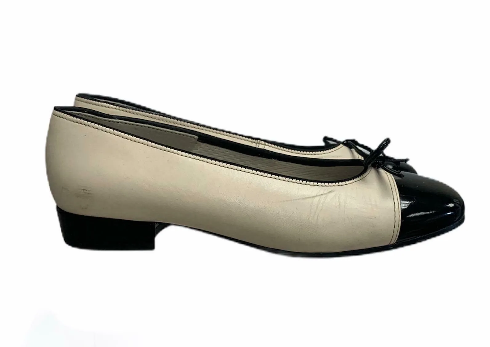ARA Cap Toe Pumps Block Heels Leather Comfort Size 7 US 4.5 UK Black Ivory