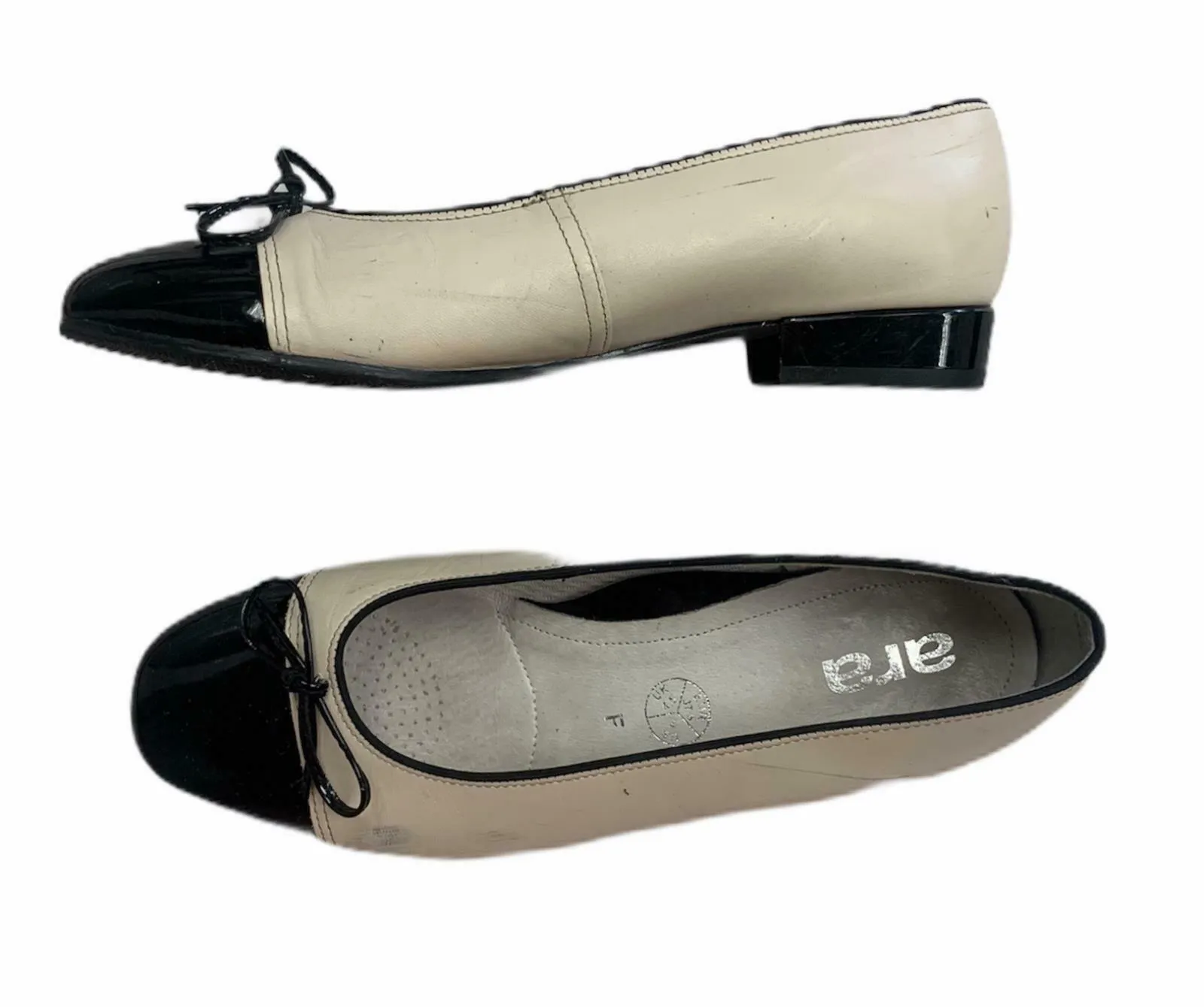 ARA Cap Toe Pumps Block Heels Leather Comfort Size 7 US 4.5 UK Black Ivory