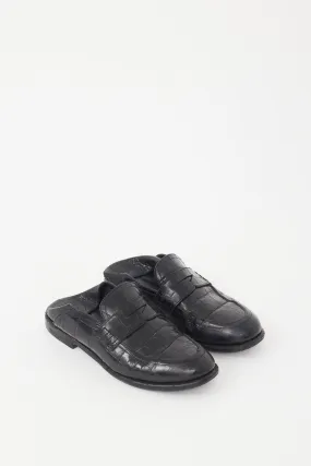 Black Leather Embossed Fold Over Loafer