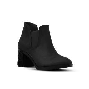 Black Slit Heeled Bootie
