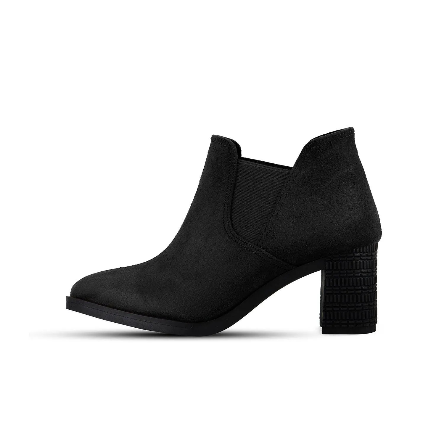 Black Slit Heeled Bootie
