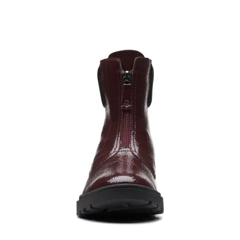 Clarks Calla Zip Burgundy Patent Boots