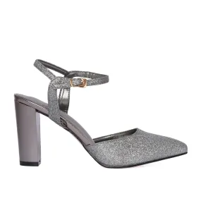 Elegant Grey Glitter Block Heel Sandals | 428L-G