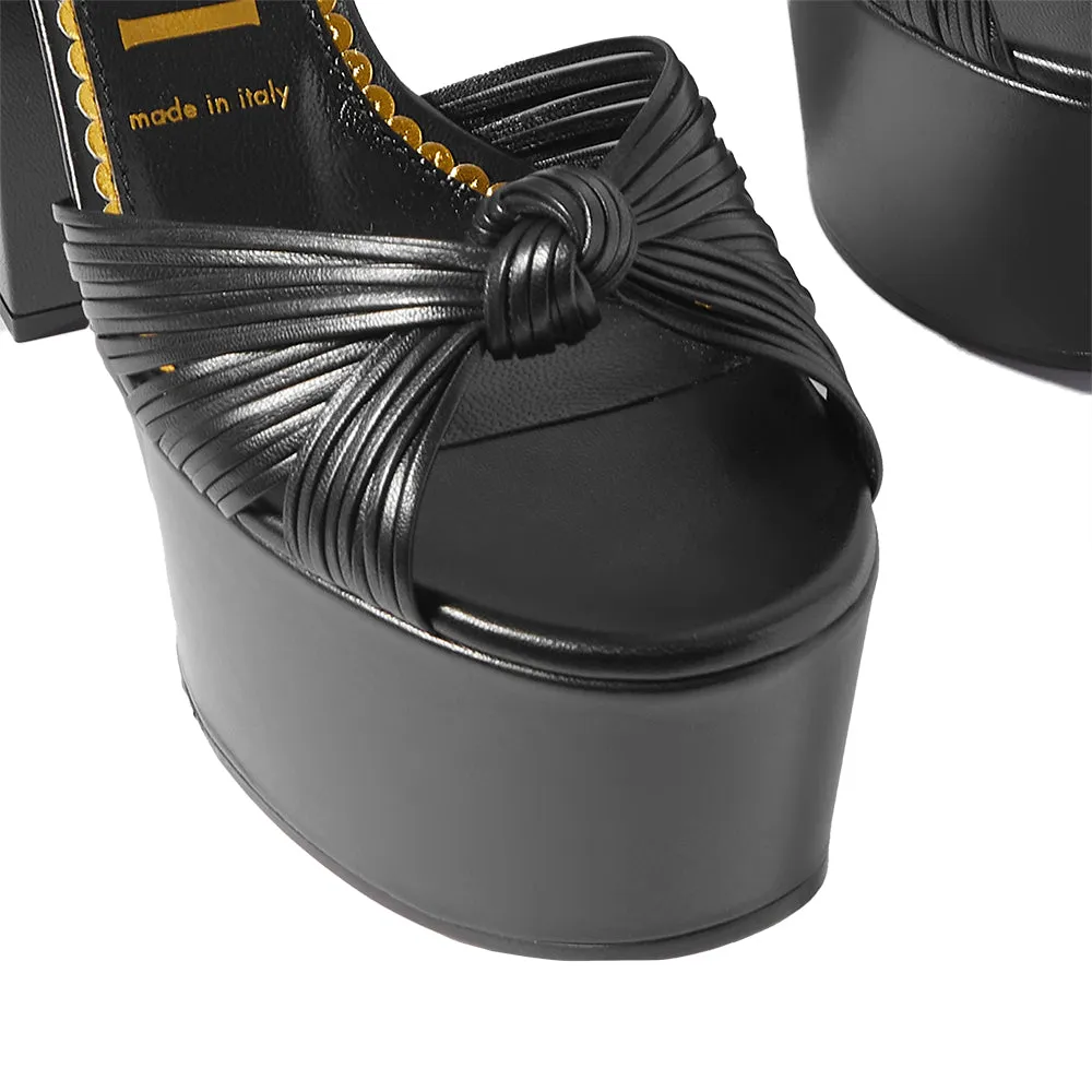 Gucci Women's Leather 'Crawford' Knotted Platform Sandal Black