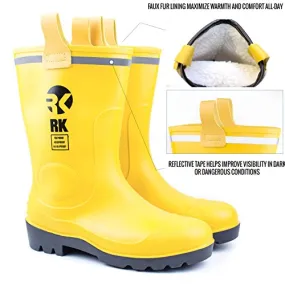 Insulated Waterproof Fur Interior Rubber Sole Winter Rain Boots-RKBW-YEL