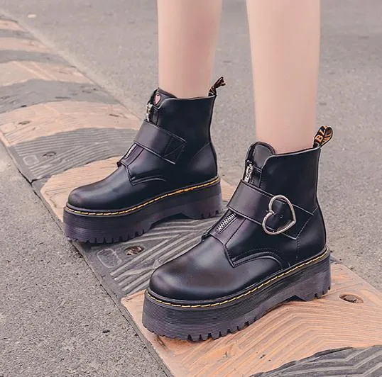 Kawaii Heart Buckle Combat Boots