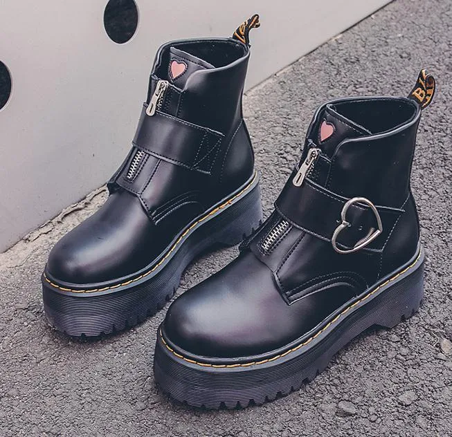 Kawaii Heart Buckle Combat Boots