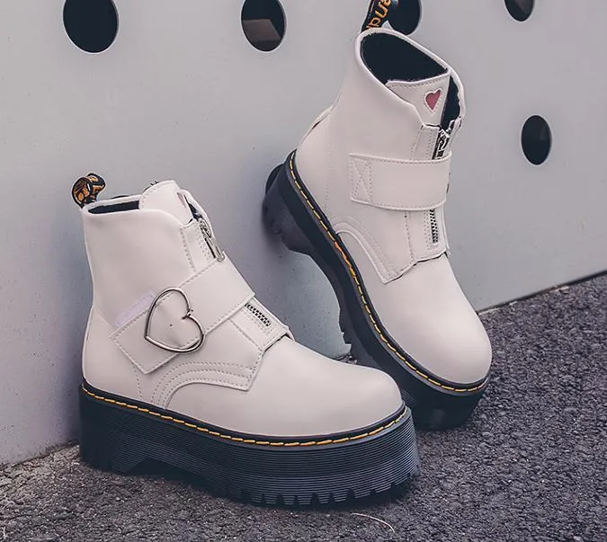 Kawaii Heart Buckle Combat Boots