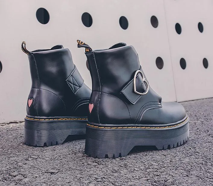 Kawaii Heart Buckle Combat Boots