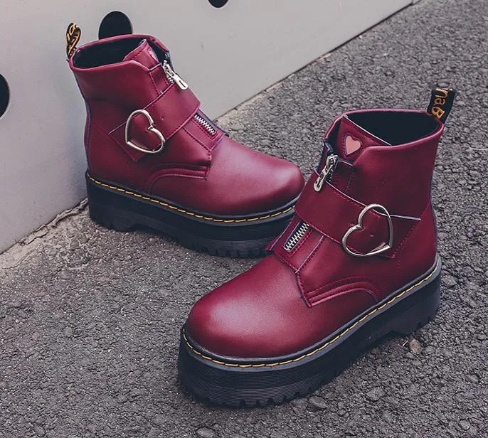 Kawaii Heart Buckle Combat Boots