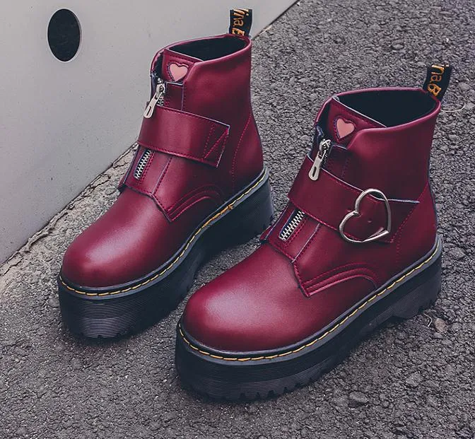 Kawaii Heart Buckle Combat Boots