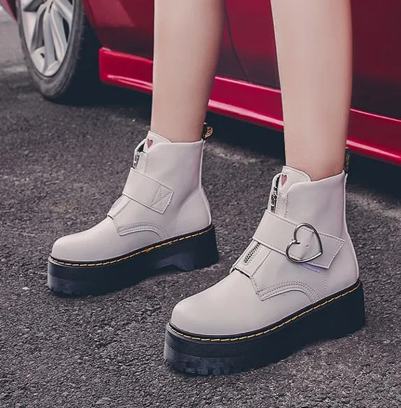 Kawaii Heart Buckle Combat Boots