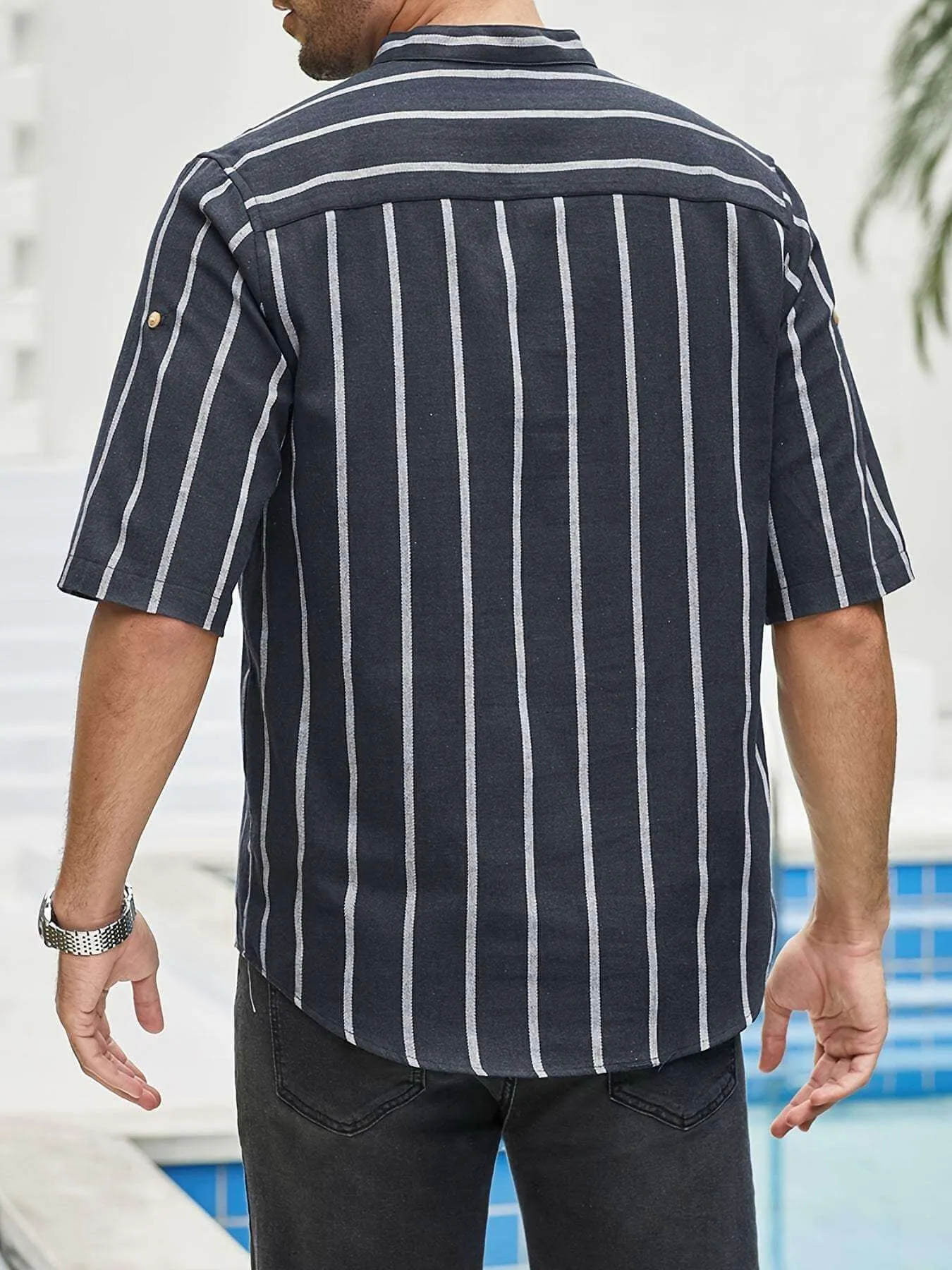 Men's Relaxed Fit Short Sleeve Shirt: Vertical Stripes