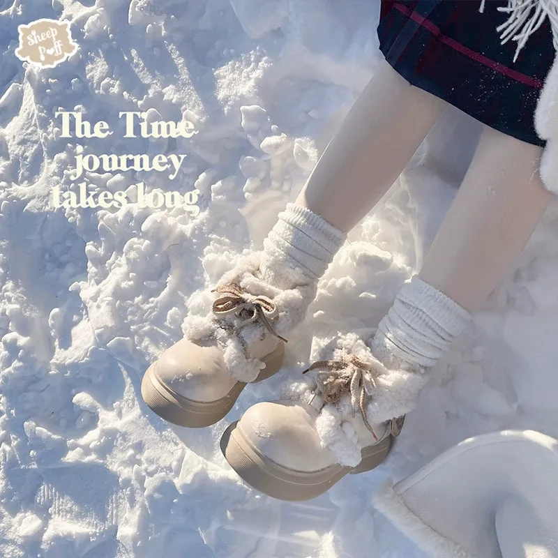 Sheep Puff~Retro Lolita Warm Snow Boots Multicolors