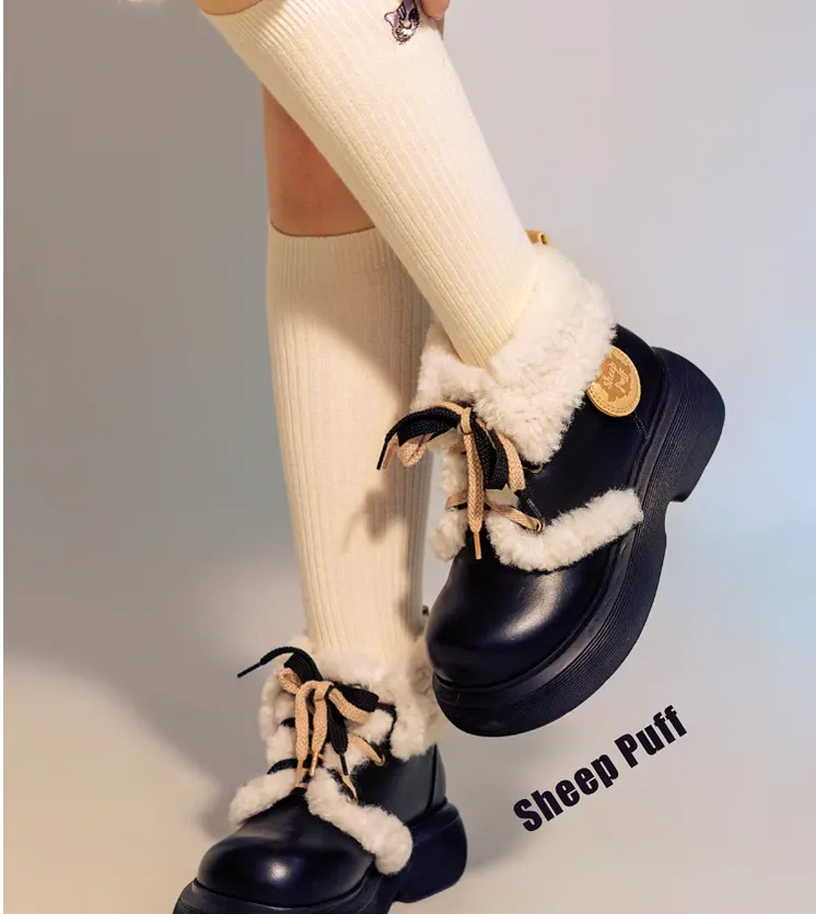Sheep Puff~Retro Lolita Warm Snow Boots Multicolors