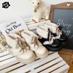 Sheep Puff~Retro Lolita Warm Snow Boots Multicolors
