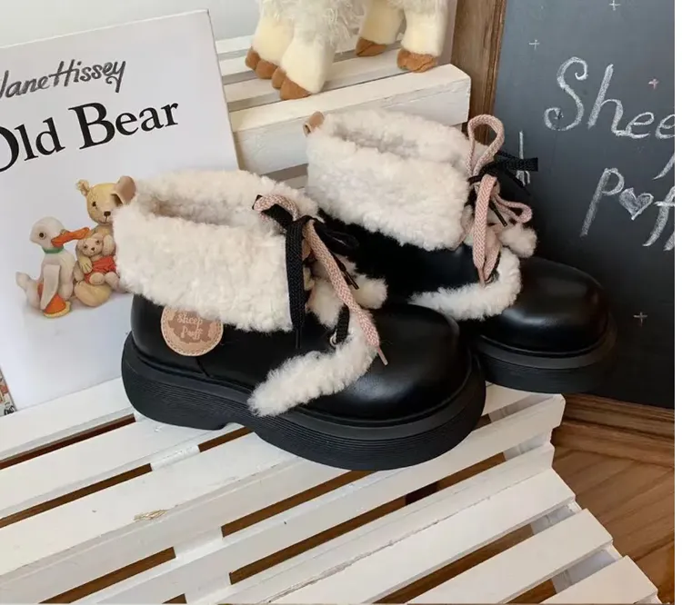 Sheep Puff~Retro Lolita Warm Snow Boots Multicolors
