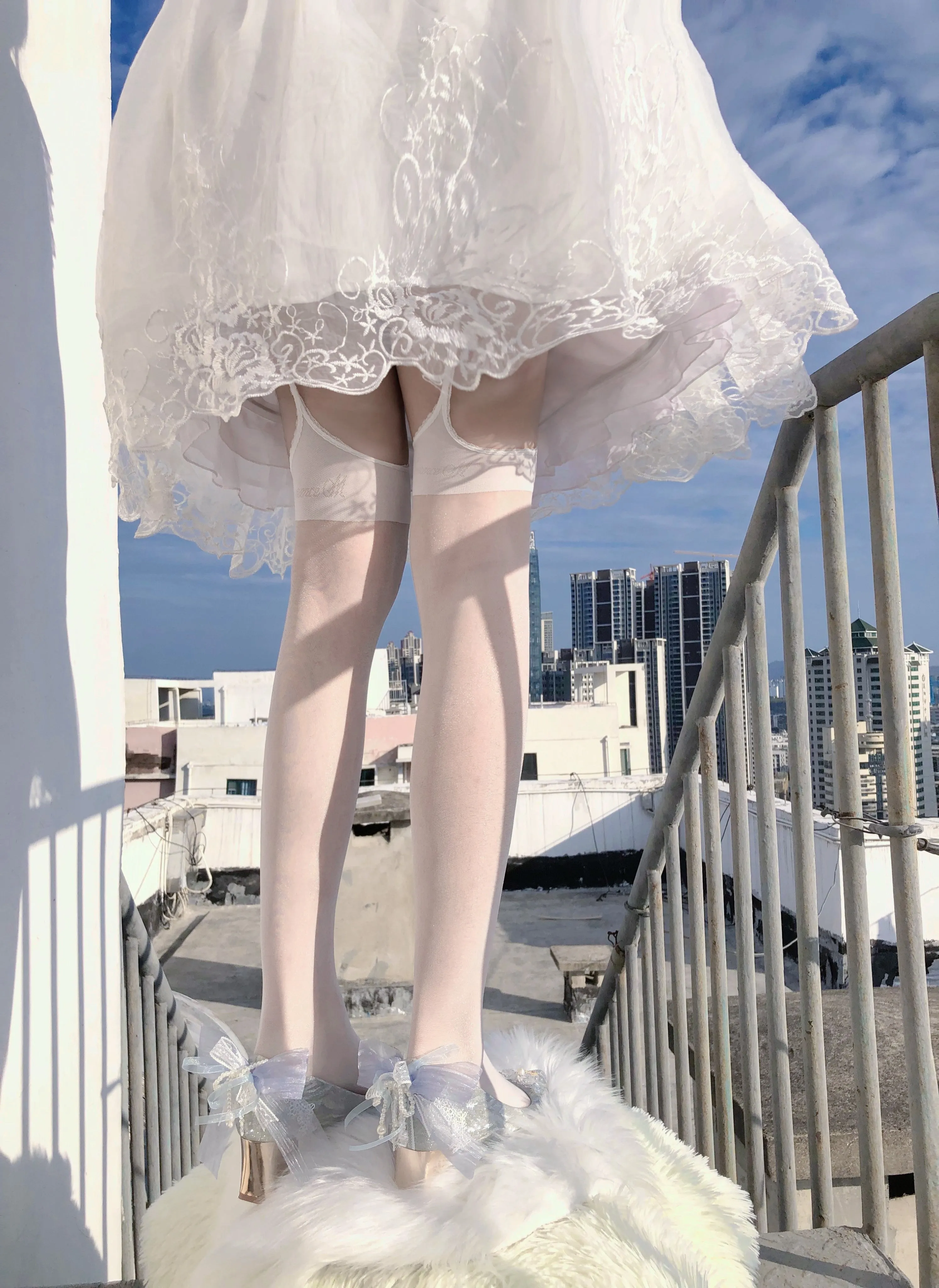 Sky Rabbit~Flowing Light Ode~Thick Heels Silver Lolita Shoes