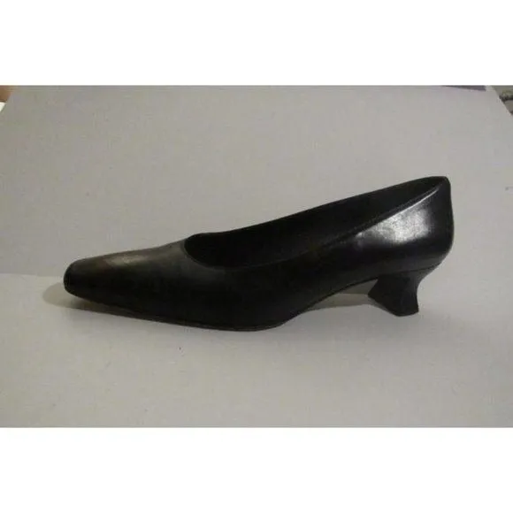 Stuart Weitzman Black Leather Square Toe Kitten Heels