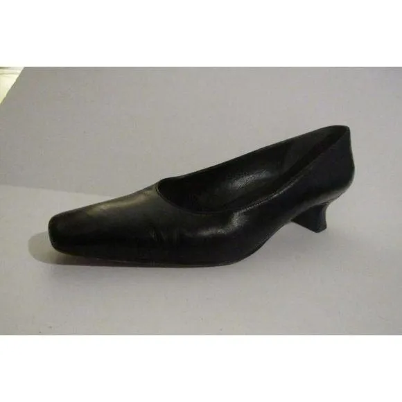 Stuart Weitzman Black Leather Square Toe Kitten Heels