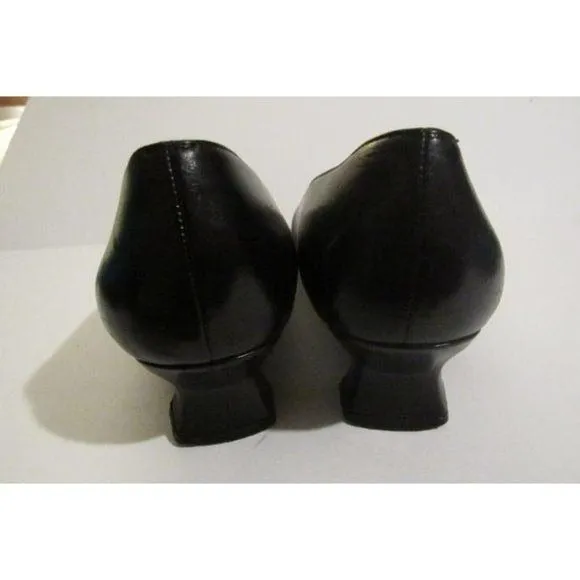 Stuart Weitzman Black Leather Square Toe Kitten Heels