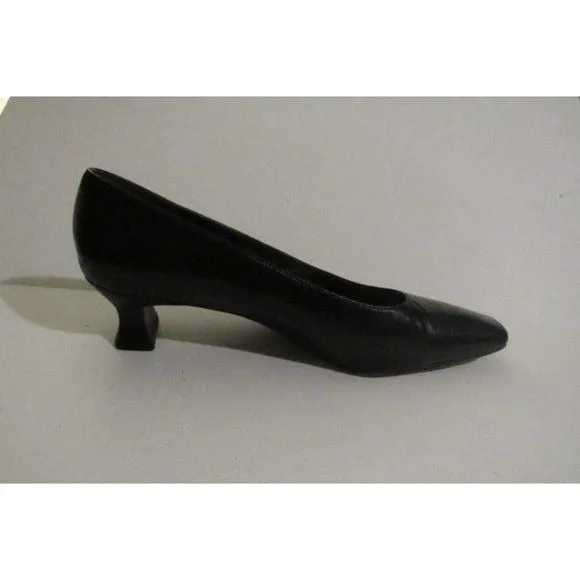Stuart Weitzman Black Leather Square Toe Kitten Heels