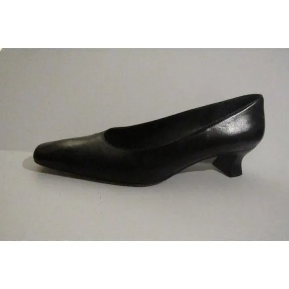 Stuart Weitzman Black Leather Square Toe Kitten Heels