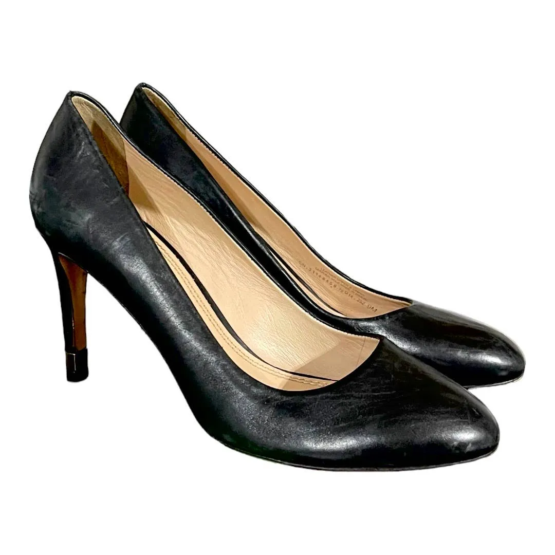 Tory Burch Round Toe Leather Pumps Heels Shoes Size 9 Gold Logo