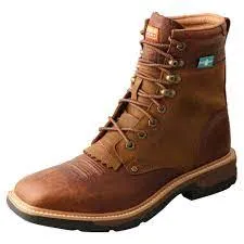 Twisted X Men's Cognac CellStretch Waterproof Lace Up Wide Square Toe Work Boots