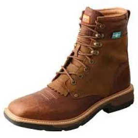 Twisted X Men's Cognac CellStretch Waterproof Lace Up Wide Square Toe Work Boots