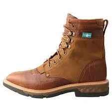 Twisted X Men's Cognac CellStretch Waterproof Lace Up Wide Square Toe Work Boots