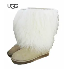US 11 UGG AUSTRALIA MONGOLIAN TALL SHEEPSKIN CUFF FUR BOOT SAND NATURAL EU 42