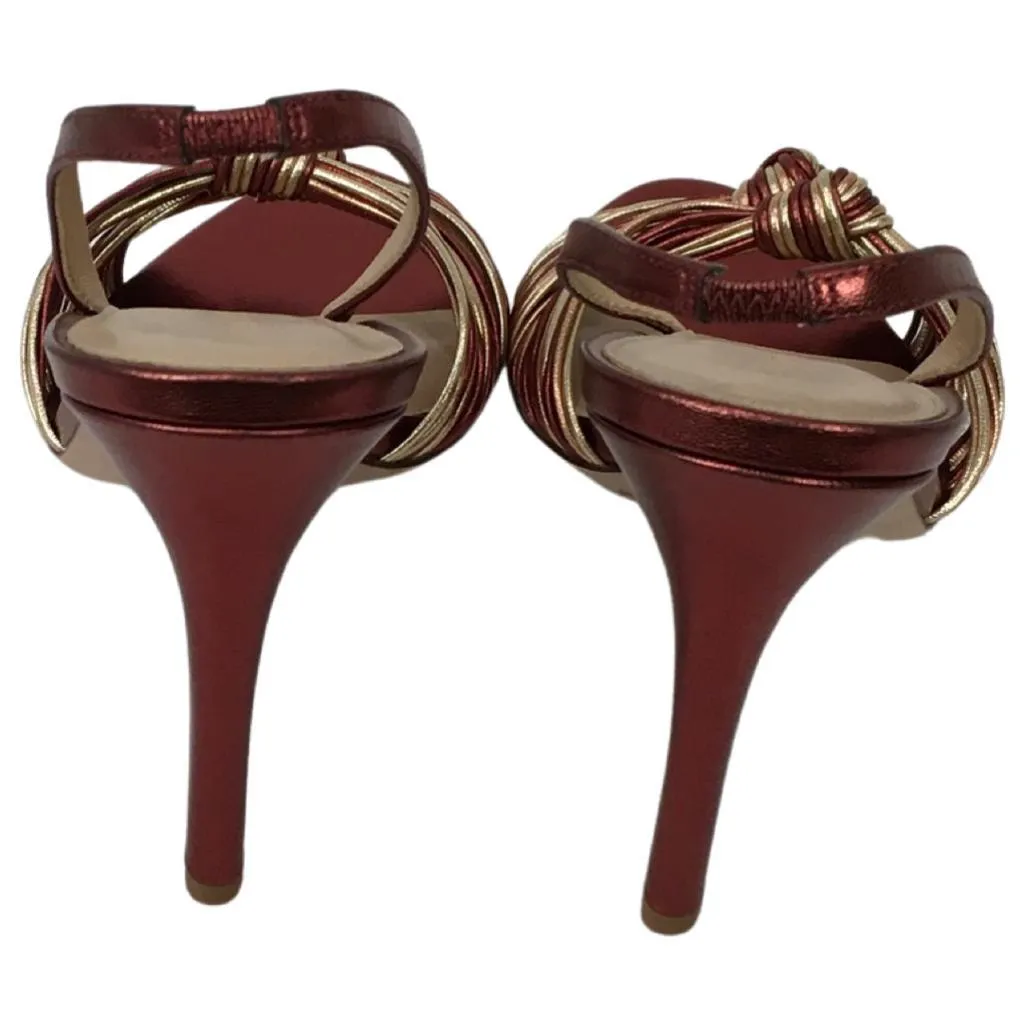 Veronica Beard Alessia Red Gold Metallic Color Leather Sandals