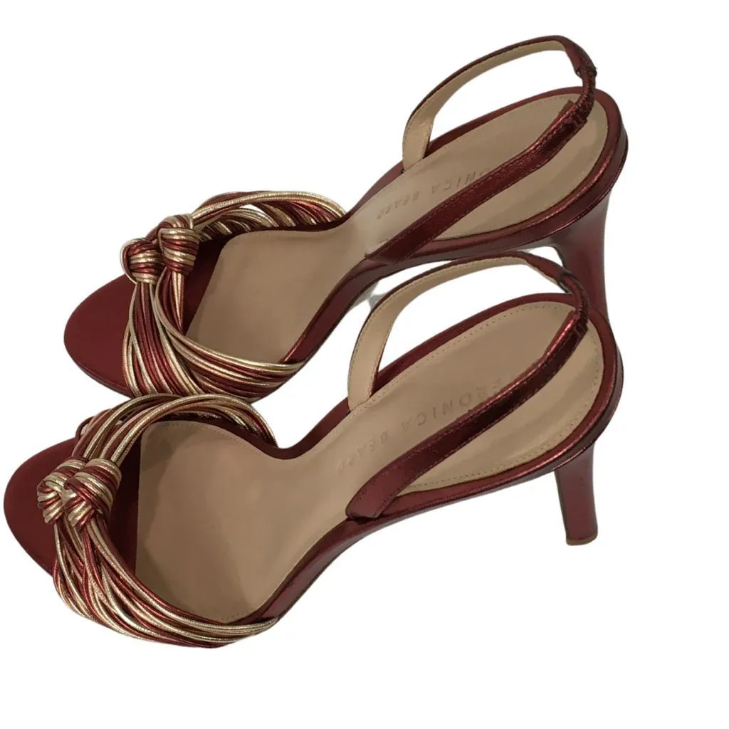Veronica Beard Alessia Red Gold Metallic Color Leather Sandals