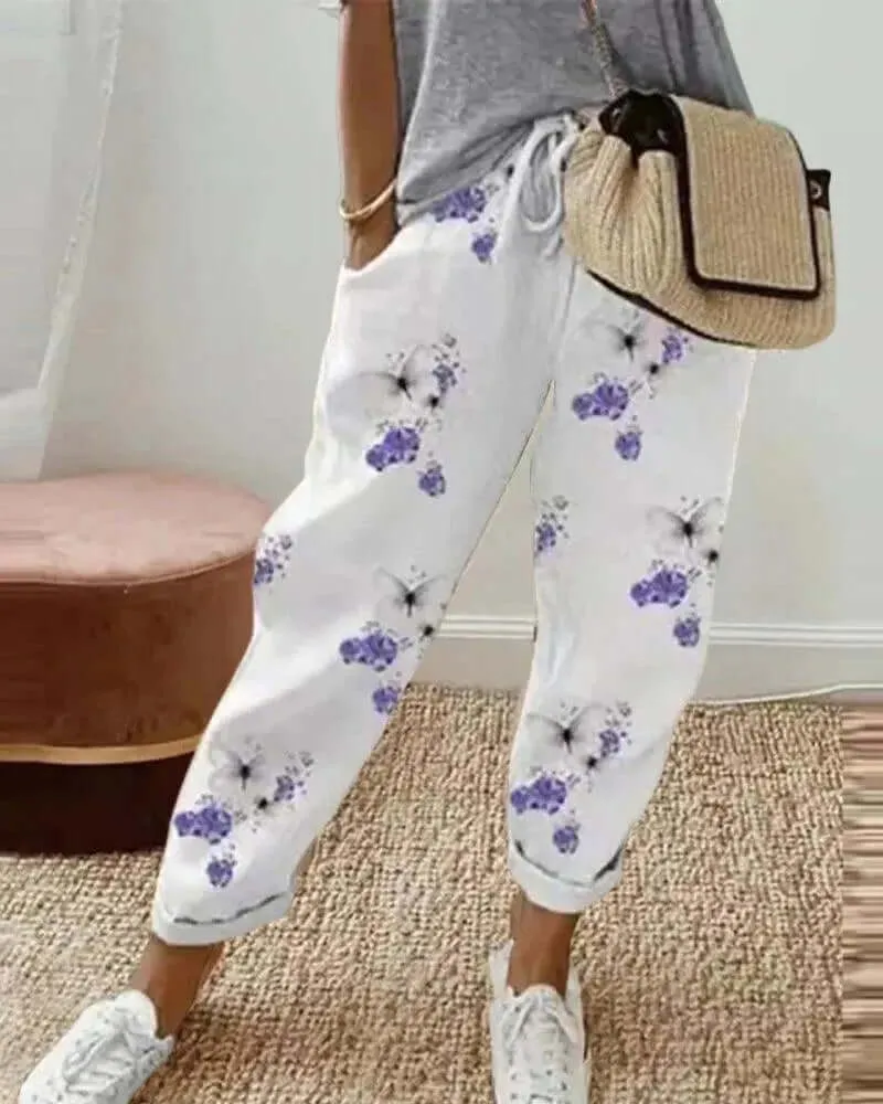Women's Striped Cotton Linen Casual Pants: Relaxed Fit, Drawstring Waist