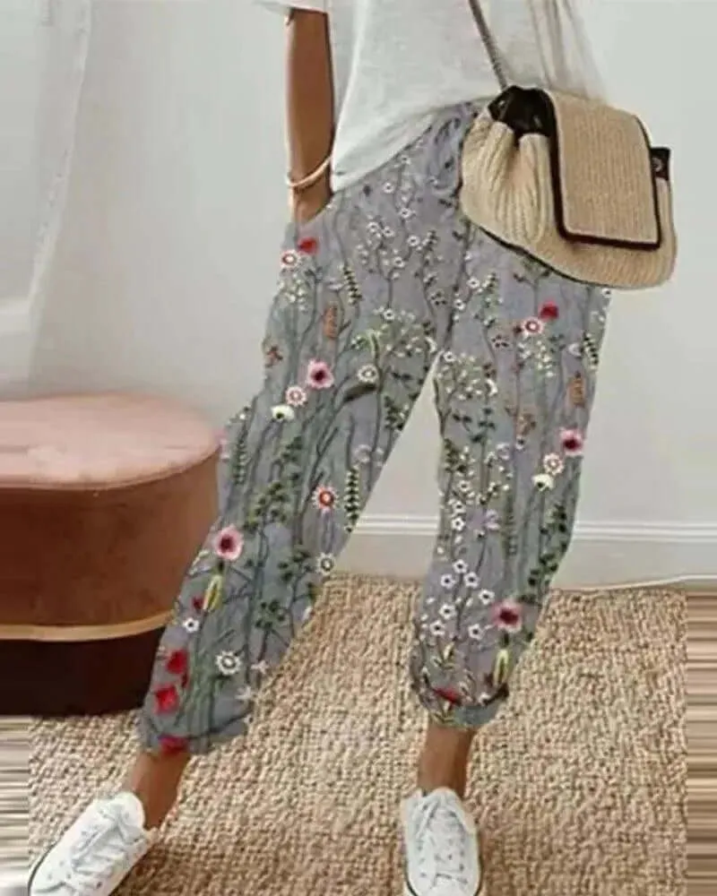 Women's Striped Cotton Linen Casual Pants: Relaxed Fit, Drawstring Waist