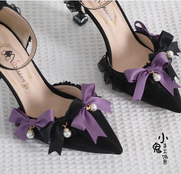 Xiaogui~Black Purple Pointed Toe Classic Lolita High Heels
